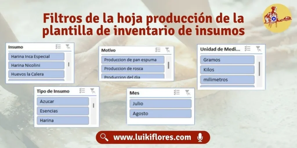 filtros de produccion de la plantilla de inventario en excel